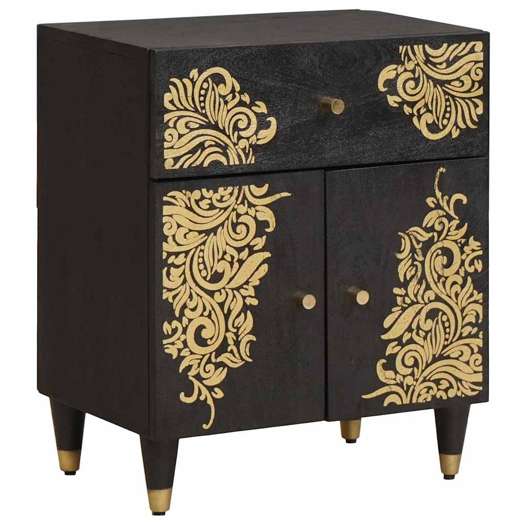 Noptiera cu usa Negru 50 x 33 x 60 cm Lemn de mango solid