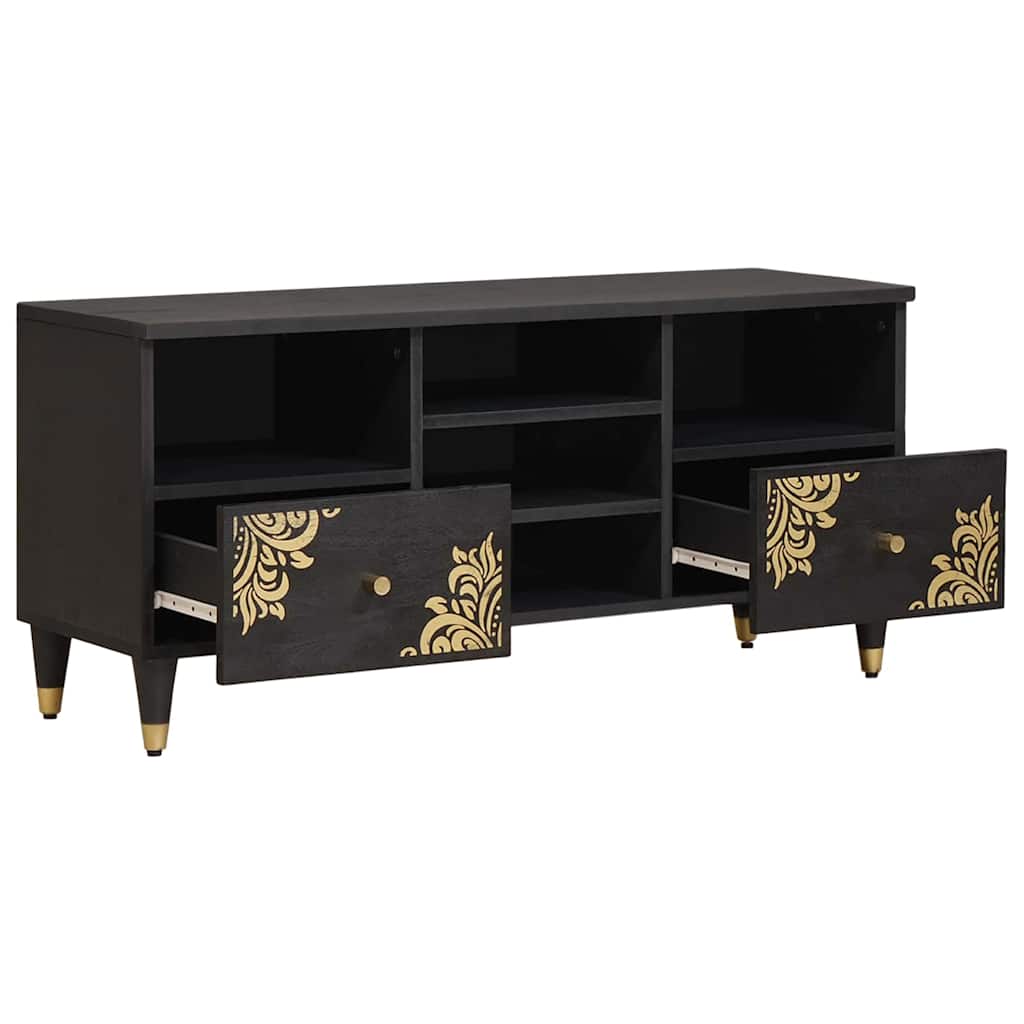 Cabinet TV cu sertar Negru 100 x 33 x 46 cm Lemn de mango solid — imaginea 3