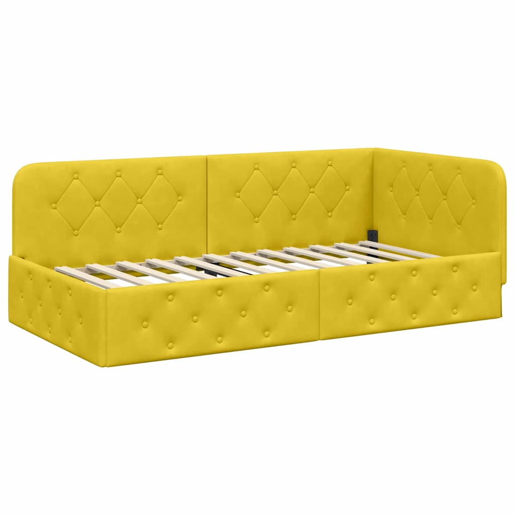 Cadru de pat coltar cu headboard Galben 100 x 200 cm Catifea