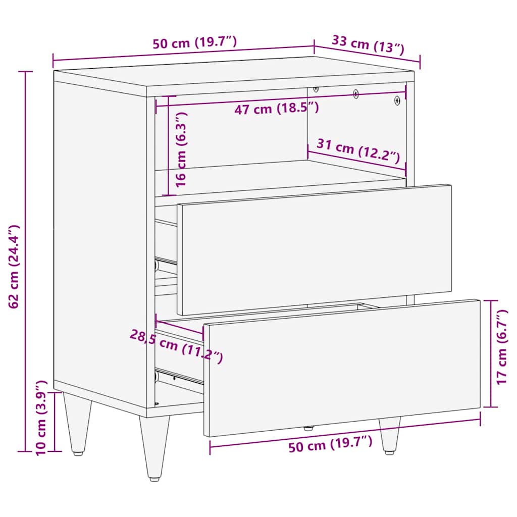 Noptiera Negru 50 x 33 x 62 cm Lemn de mango solid — imaginea 11