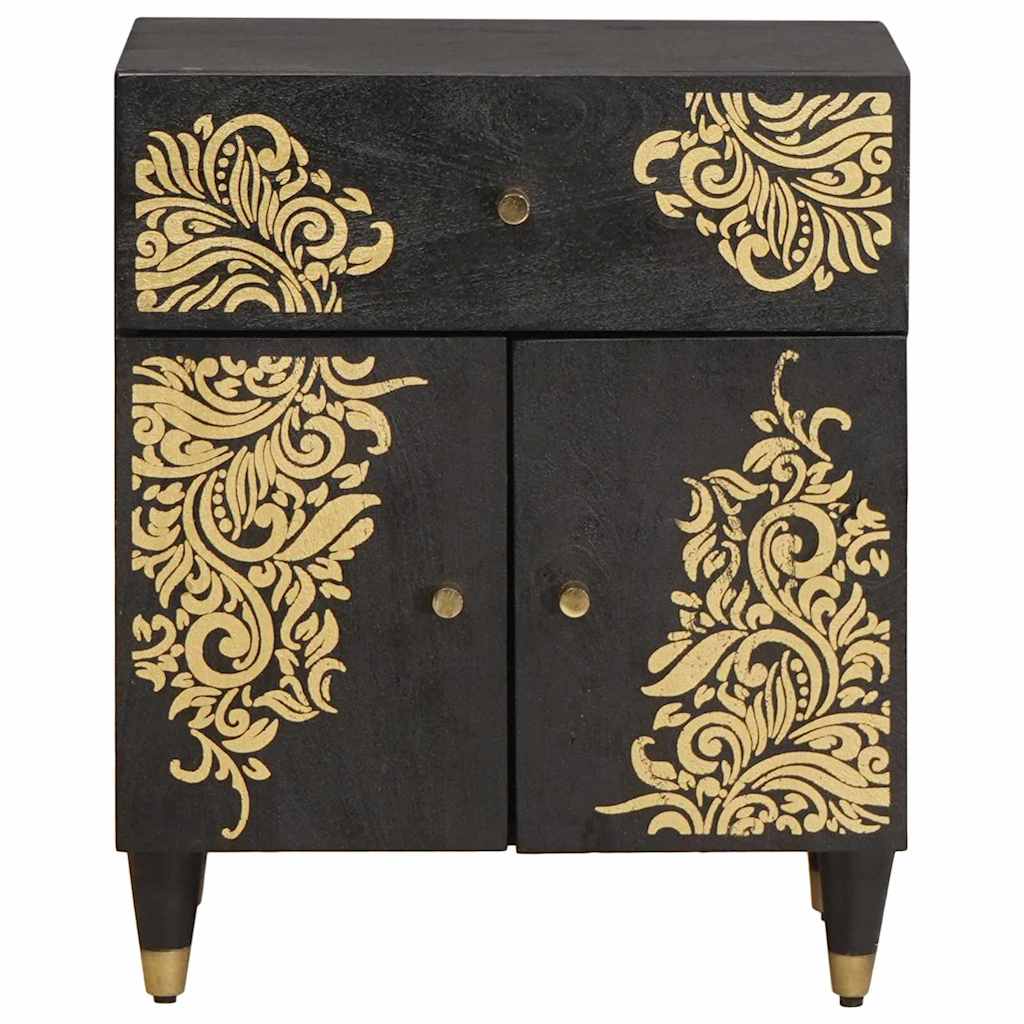 Noptiera cu usa Negru 50 x 33 x 60 cm Lemn de mango solid — imaginea 4