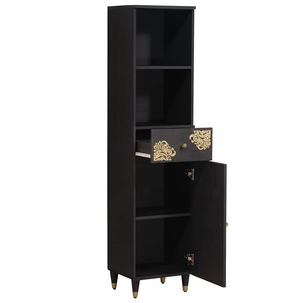 Bufet cu sertar Negru 38 x 33 x 160 cm Lemn de mango solid — imaginea 3