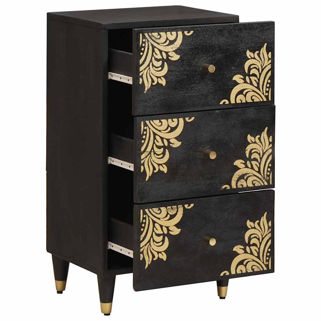 Bufet cu sertar Negru 40 x 33 x 75 cm Lemn de mango solid — imaginea 3