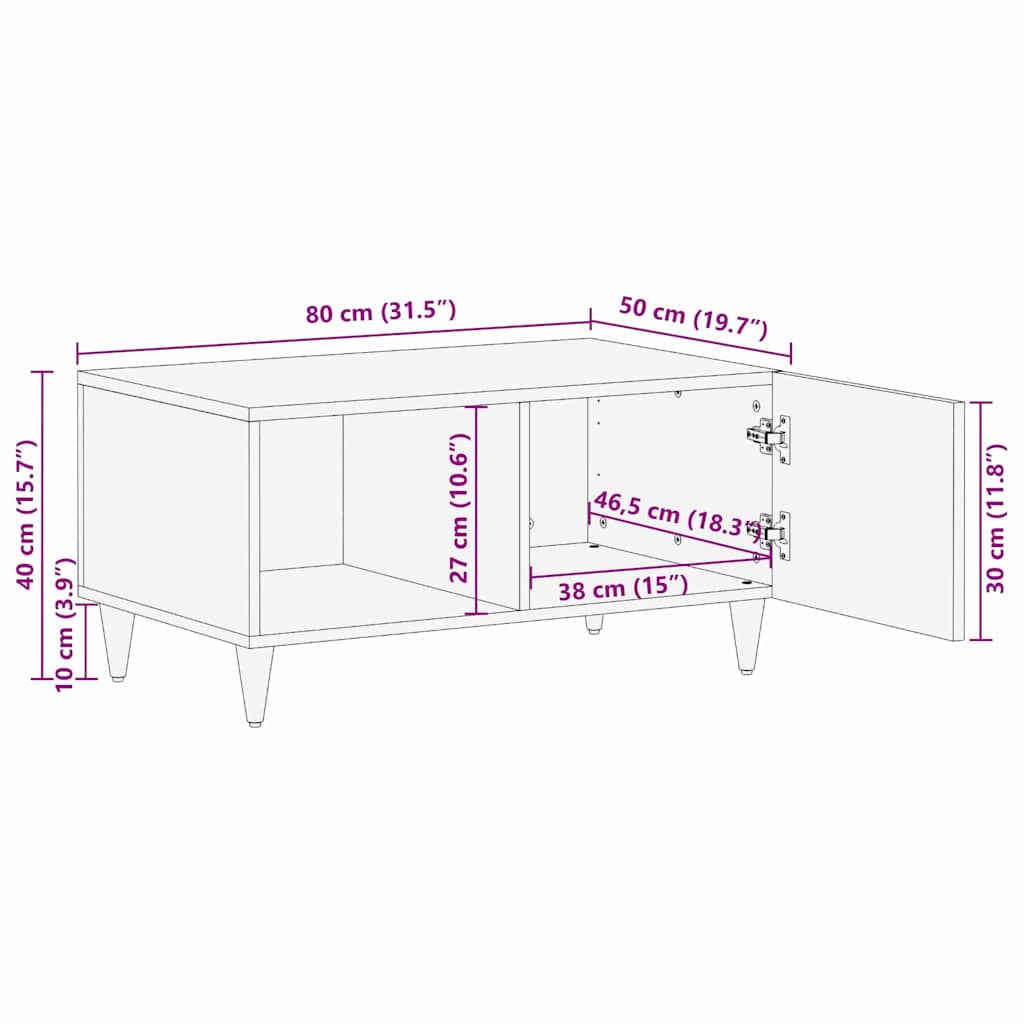 Masa de cafea Negru 80 x 50 x 40 cm Lemn de mango solid — imaginea 12