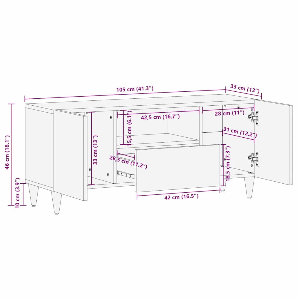Cabinet TV cu sertar Negru 105 x 33 x 46 cm Lemn de mango solid — imaginea 11