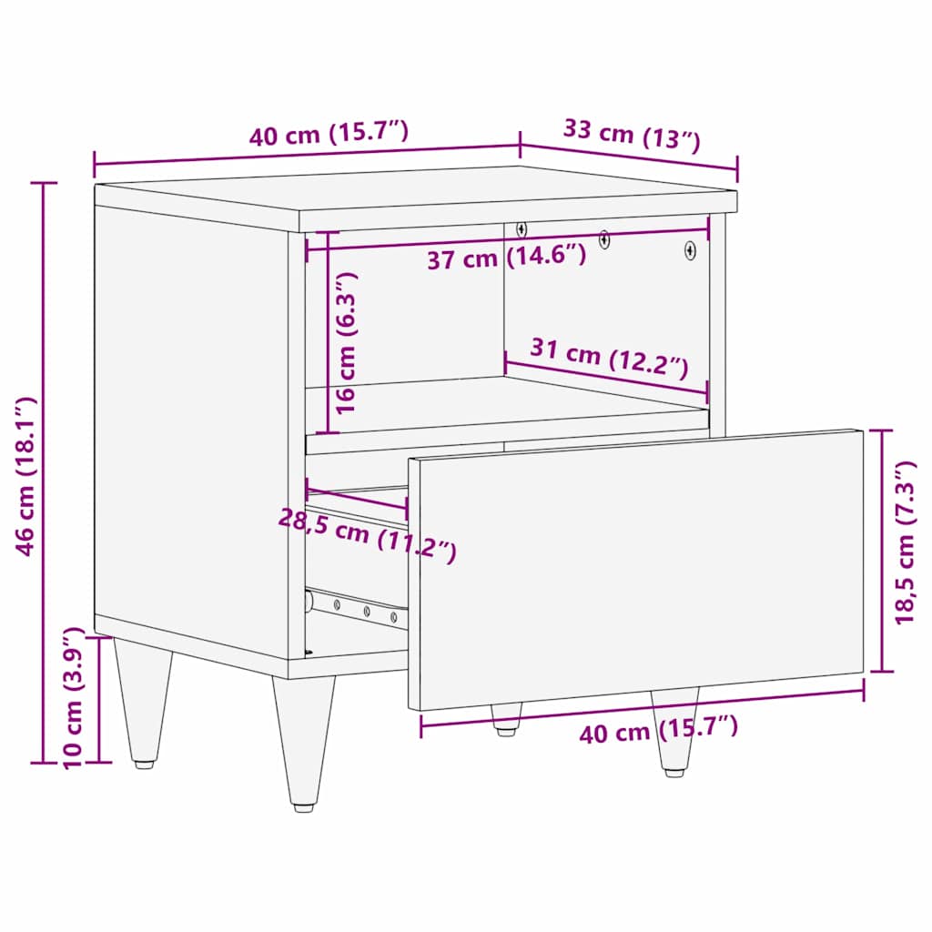 Noptiera 2 pcs Negru 40 x 33 x 46 cm Lemn de mango solid — imaginea 12