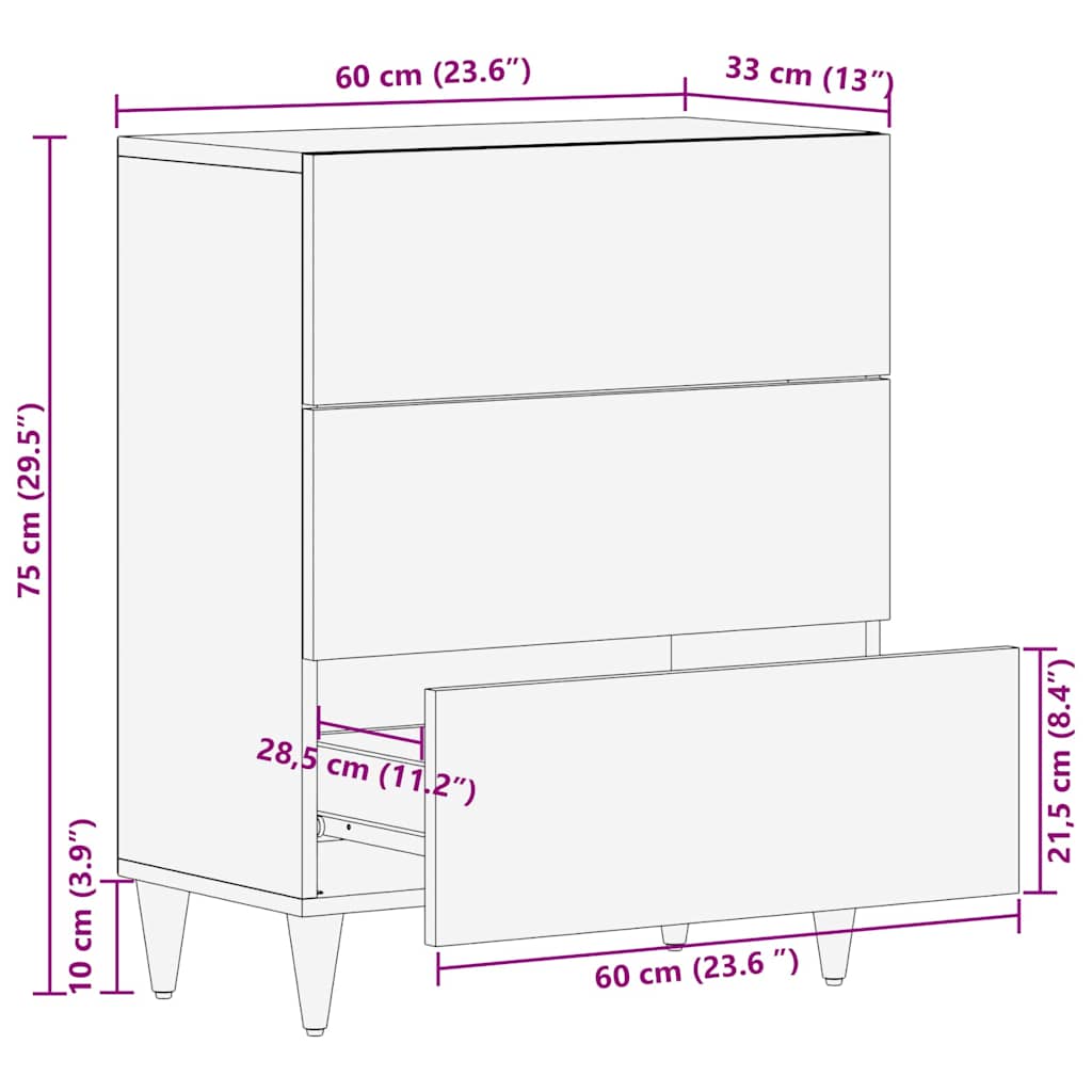 Bufet Negru 60 x 33 x 75 cm Lemn de mango solid — imaginea 10