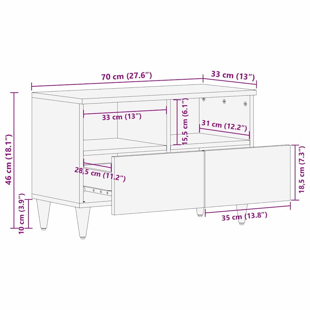 Cabinet TV cu sertar Negru 70 x 33 x 46 cm Lemn de mango solid — imaginea 11