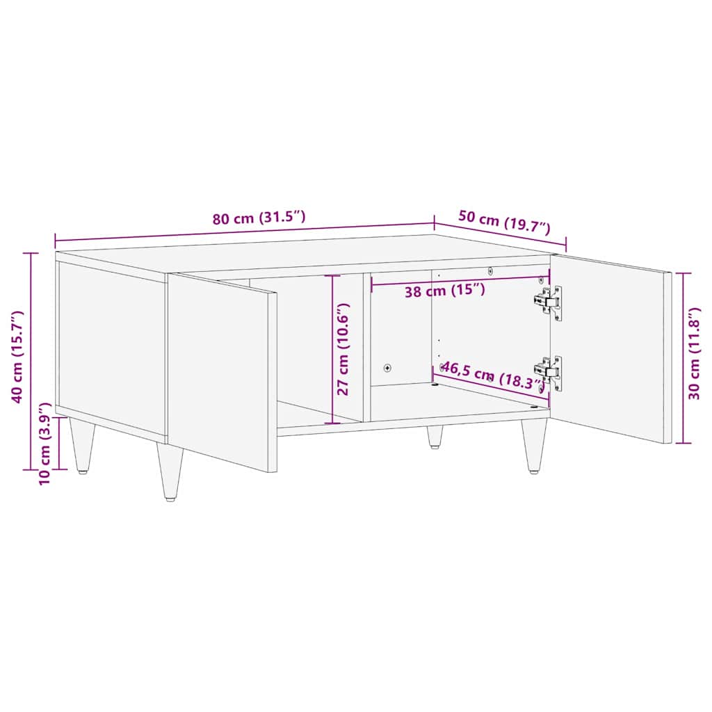 Masa de cafea Negru 80 x 50 x 40 cm Lemn de mango solid — imaginea 11