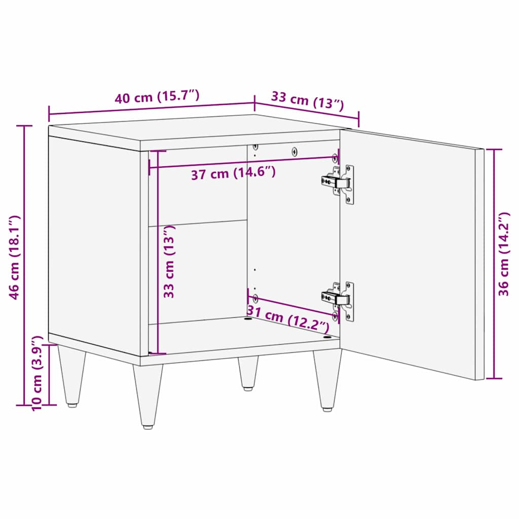 Noptiera cu usa Negru 40 x 33 x 46 cm Lemn de mango solid — imaginea 12