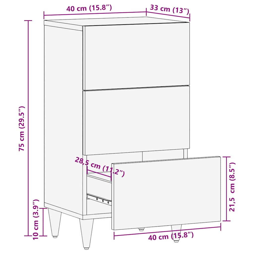 Bufet cu sertar Negru 40 x 33 x 75 cm Lemn de mango solid — imaginea 11