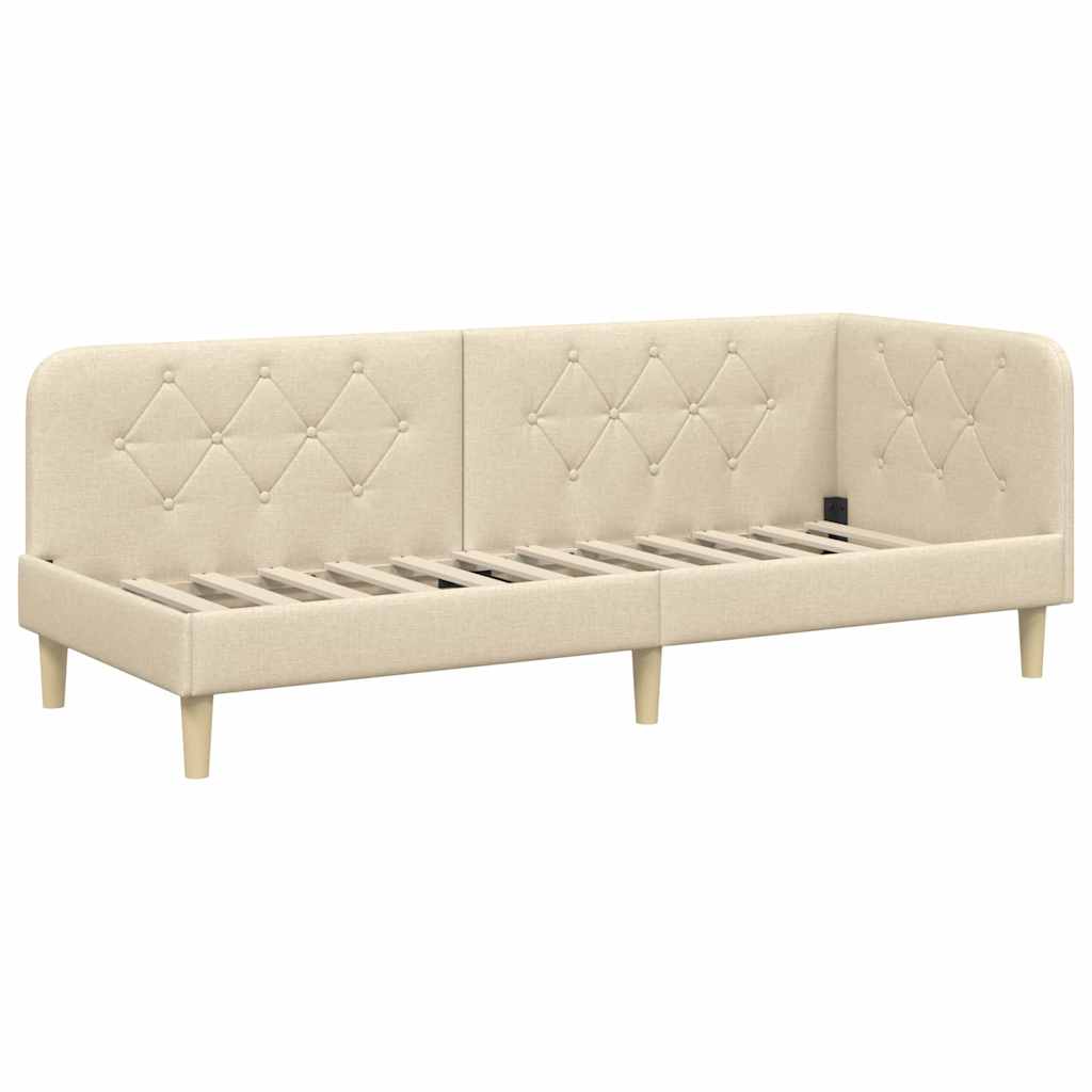Cadru de pat coltar cu headboard Crem 80 x 200 cm tesatura