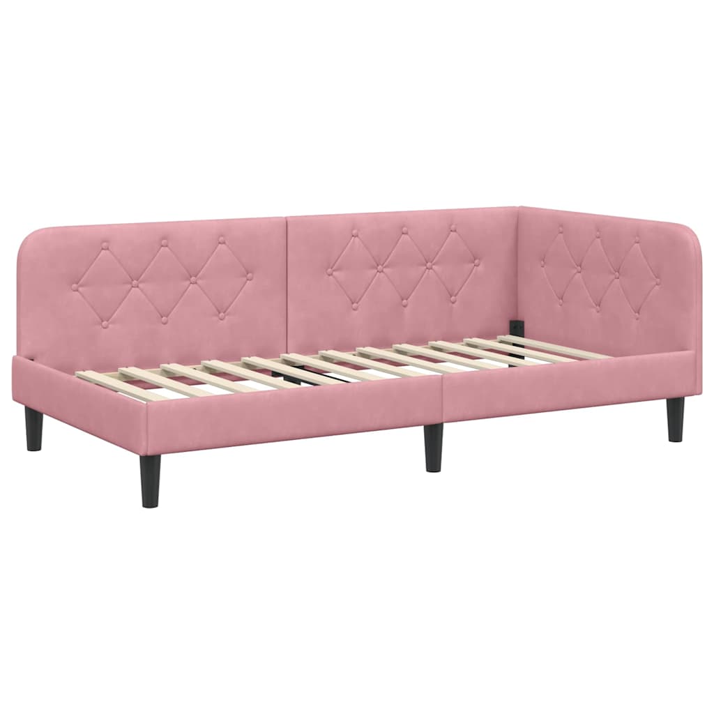 Cadru de pat coltar cu headboard Roz 90 x 190 cm Catifea