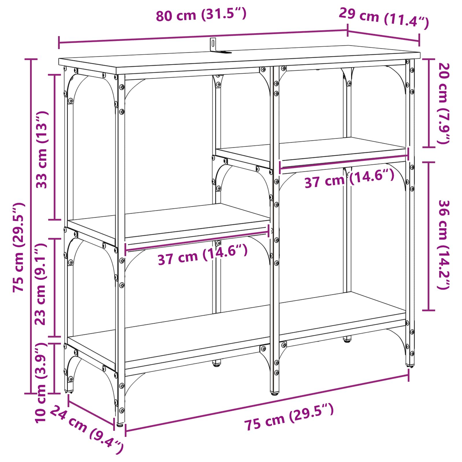 Masa de consola Stejar Artizanal 80 x 29 x 75 cm Lemn compozit — imaginea 10