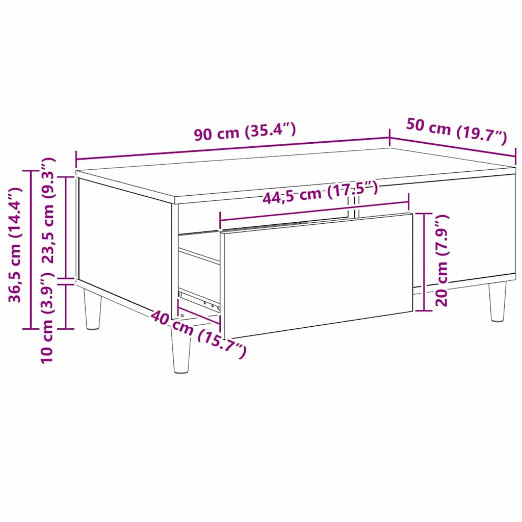 Masa de cafea Stejar Artizanal 90 x 50 x 35 cm Lemn compozit — imaginea 12