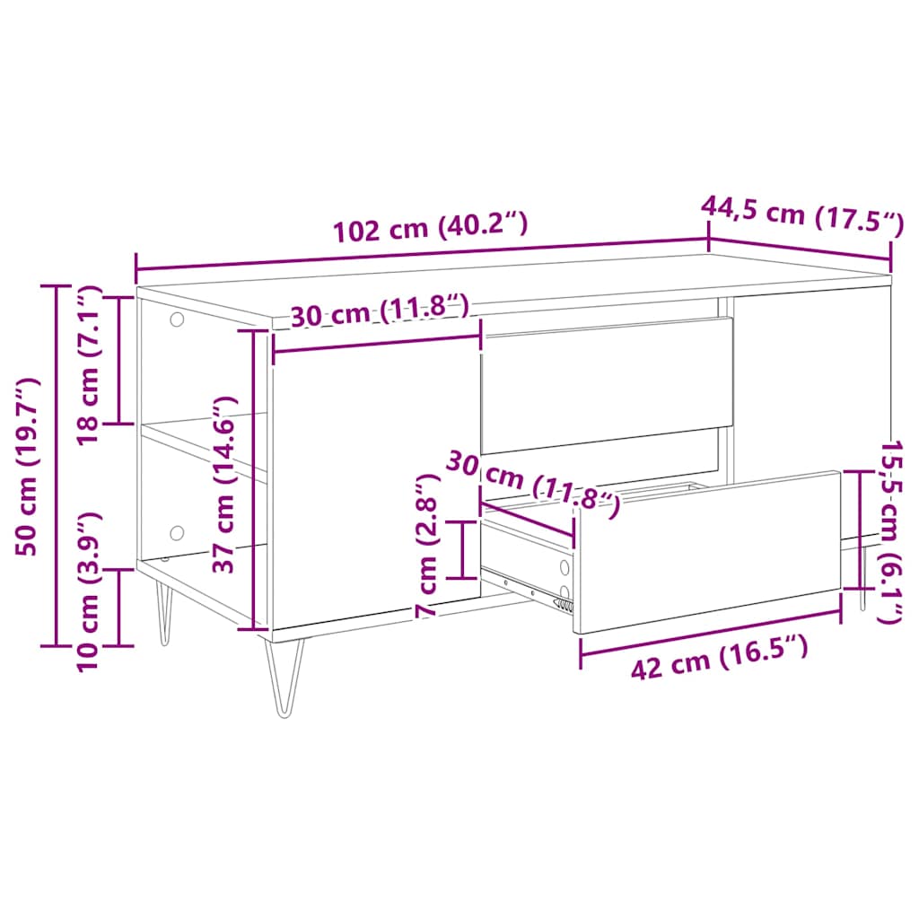 Masa de cafea Stejar Artizanal 102 x 44,5 x 50 cm Lemn compozit — imaginea 12