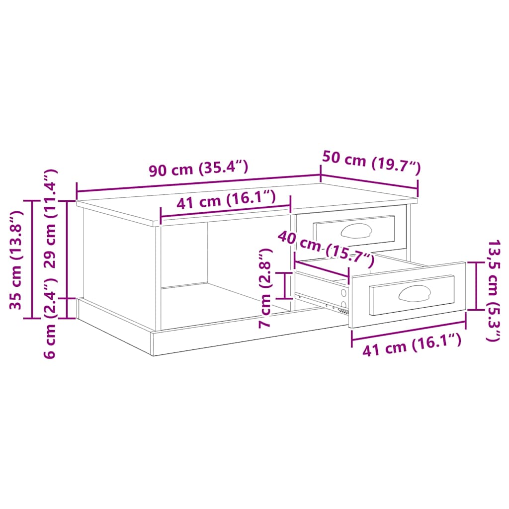 Masa de cafea Stejar Negru 90 x 50 x 35 cm Lemn compozit — imaginea 13