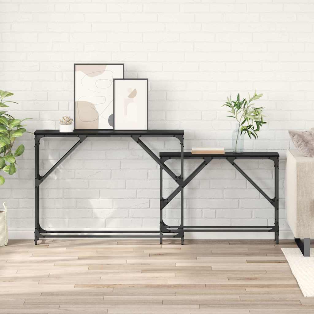 Masa de consola 2 pcs Stejar Negru 100 x 28 x 75 cm — imaginea 2