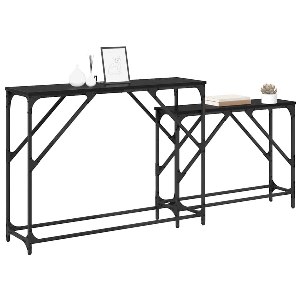 Masa de consola 2 pcs Stejar Negru 100 x 28 x 75 cm — imaginea 4