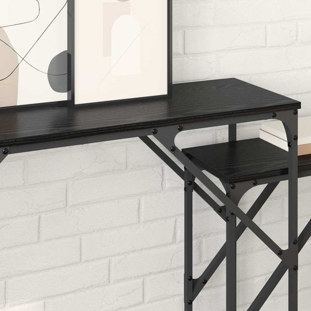 Masa de consola 2 pcs Stejar Negru 100 x 28 x 75 cm — imaginea 5