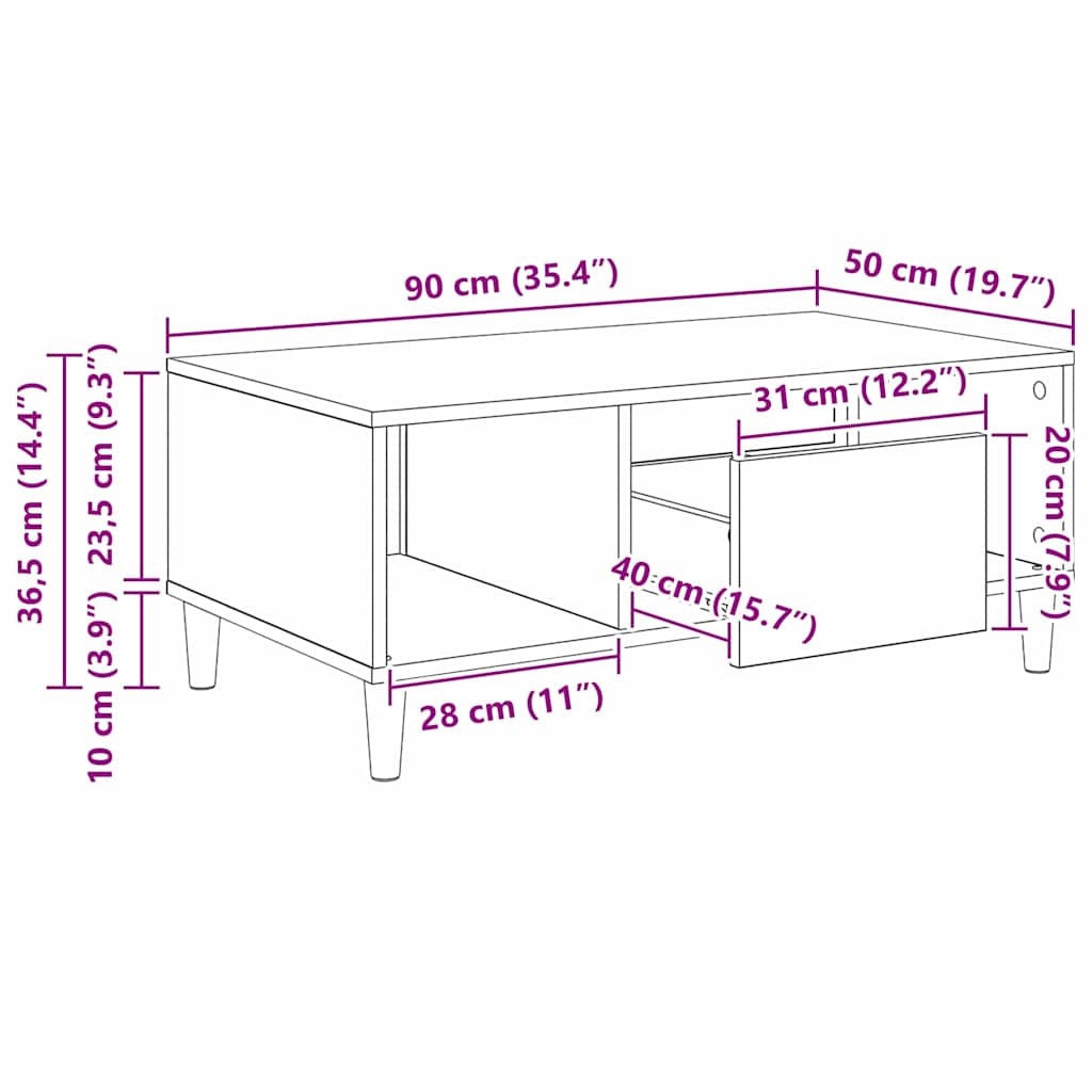 Masa de cafea Stejar Negru 90 x 50 x 26.5 cm Lemn compozit — imaginea 12