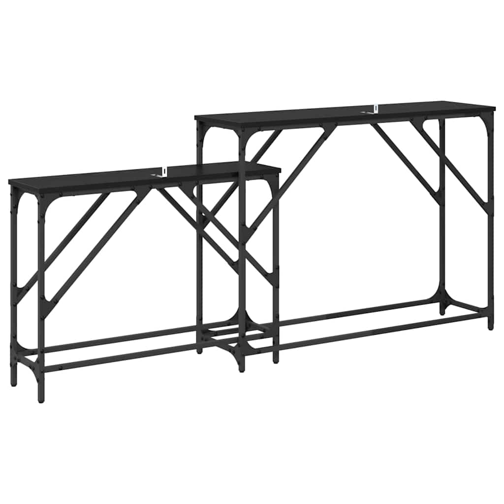 Masa de consola 2 pcs Stejar Negru 100 x 28 x 75 cm — imaginea 8