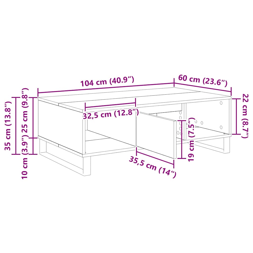 Masa de cafea Stejar Negru 104 x 60 x 35 cm Lemn compozit — imaginea 12