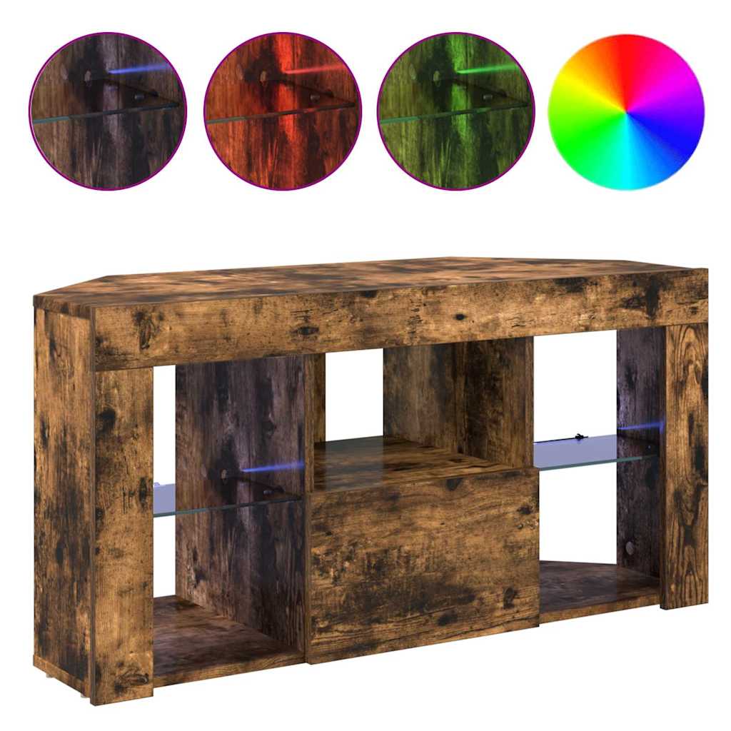 Sifonier LED pentru TV coltar Stejar fumuriu 105 x 40 x 50 cm — imaginea 5
