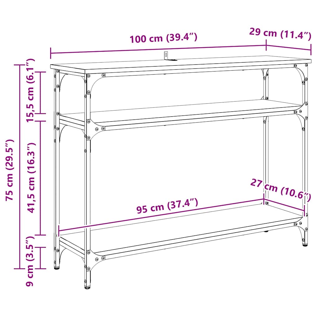 Masa de consola Stejar Artizanal 100 x 29 x 75 cm Lemn compozit — imaginea 11