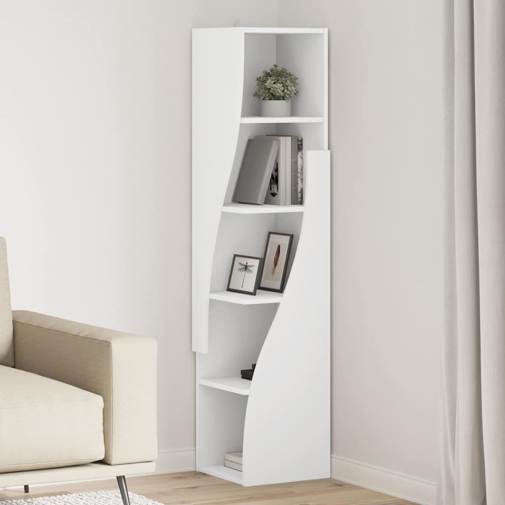 Dulap de colt Alb 32x32x140cm Lemn compozit — imaginea 2