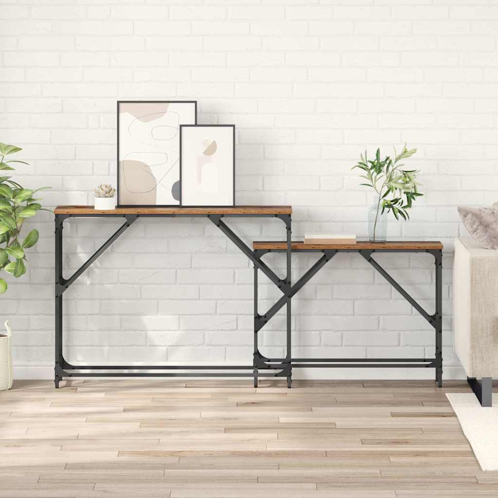 Masa de consola 2 pcs Lemn Vechi 100 x 28 x 75 cm Lemn compozit — imaginea 2