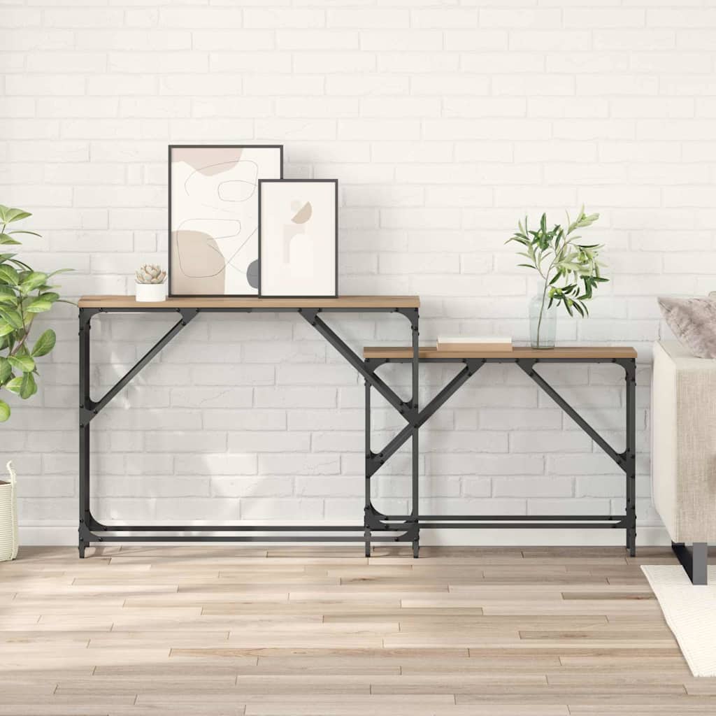 Masa de consola 2 pcs Stejar Artizanal 100 x 28 x 75 cm — imaginea 2