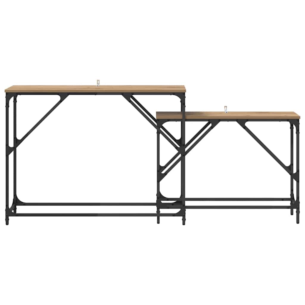 Masa de consola 2 pcs Stejar Artizanal 100 x 28 x 75 cm — imaginea 6