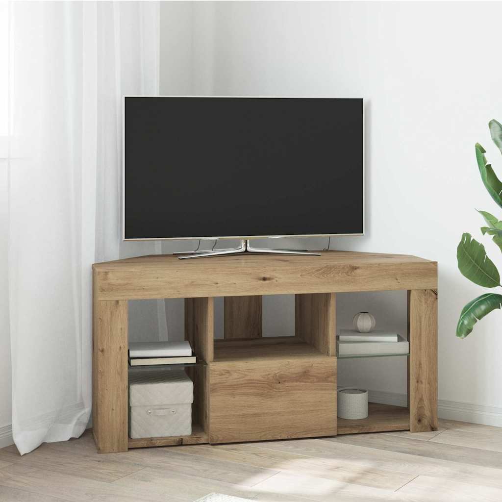 Sifonier LED pentru TV coltar Stejar Artizanal 108 x 40 x 50 cm — imaginea 2