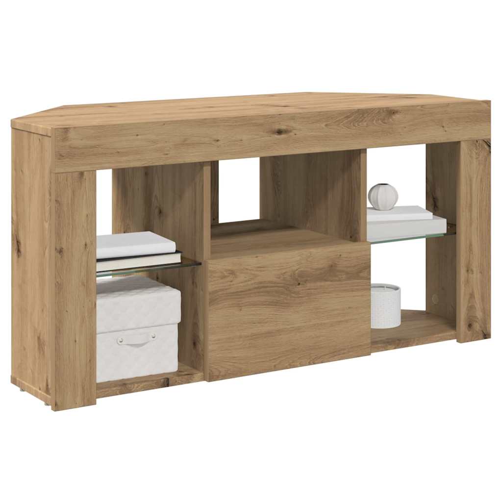 Sifonier LED pentru TV coltar Stejar Artizanal 108 x 40 x 50 cm — imaginea 4