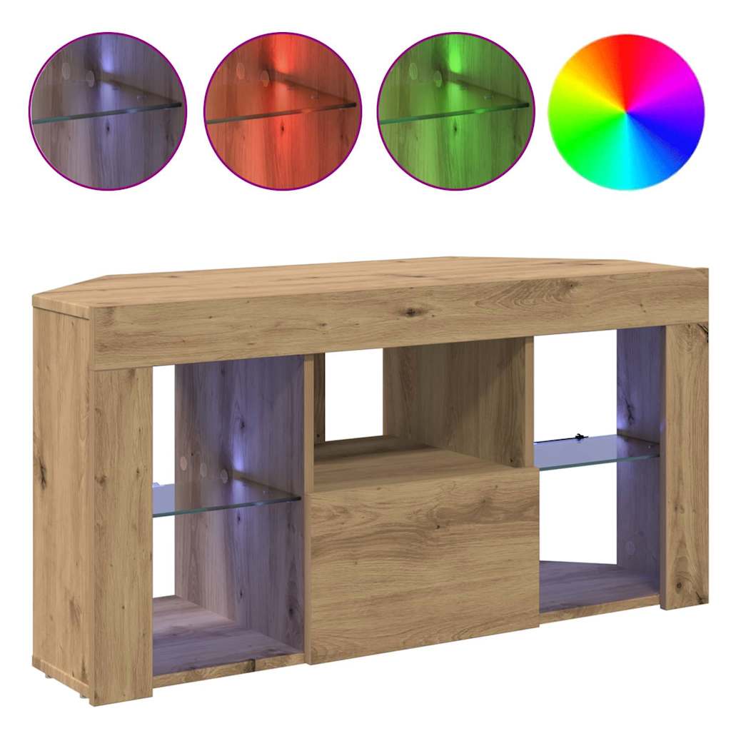 Sifonier LED pentru TV coltar Stejar Artizanal 108 x 40 x 50 cm — imaginea 5