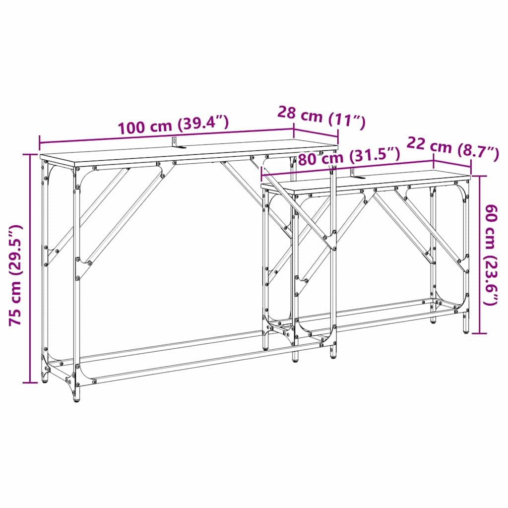 Masa de consola 2 pcs Stejar Artizanal 100 x 28 x 75 cm — imaginea 11