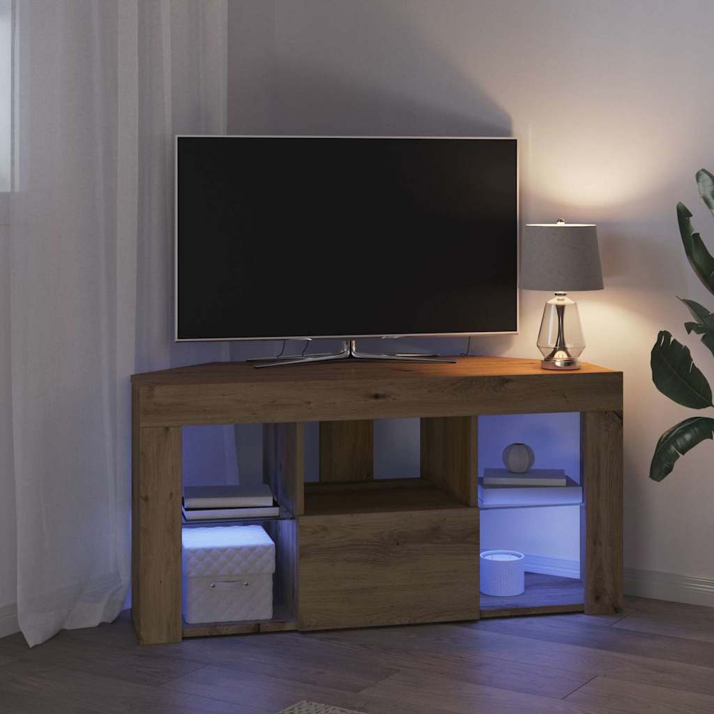 Sifonier LED pentru TV coltar Stejar Artizanal 108 x 40 x 50 cm — imaginea 6