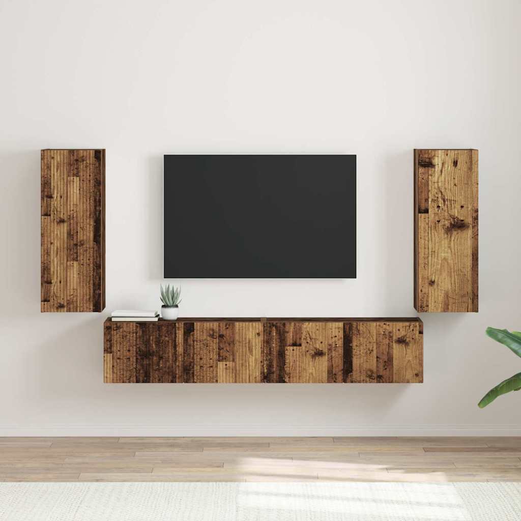Dulap TV de perete Pe perete 2 pcs Lemn Vechi 30 x 31 x 80 cm — imaginea 2