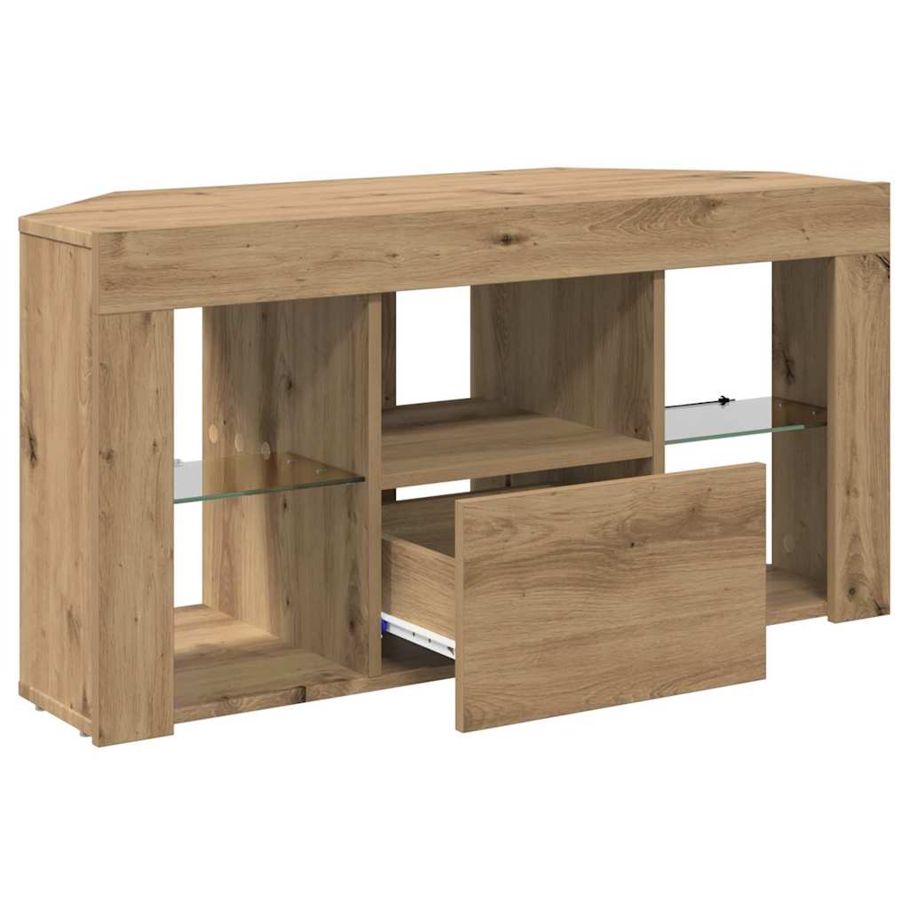 Sifonier LED pentru TV coltar Stejar Artizanal 108 x 40 x 50 cm — imaginea 8