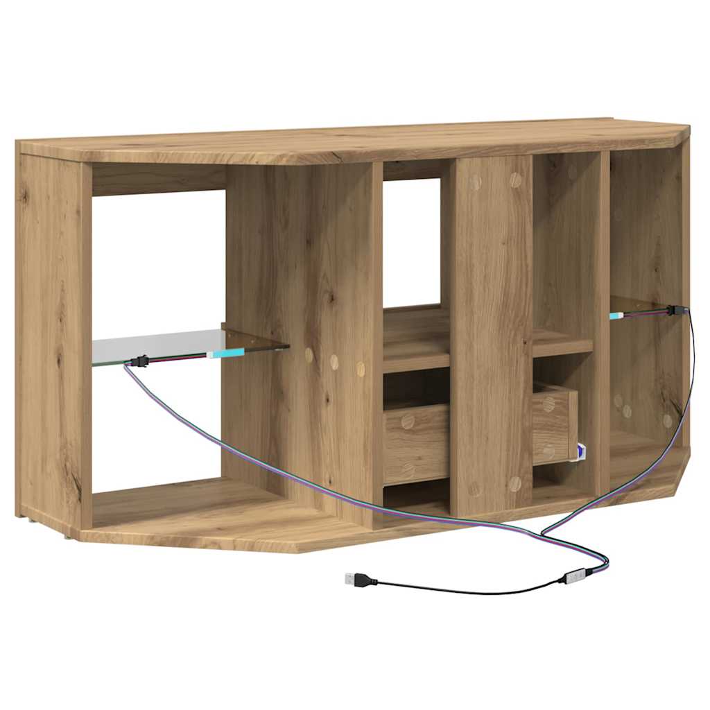 Sifonier LED pentru TV coltar Stejar Artizanal 108 x 40 x 50 cm — imaginea 11