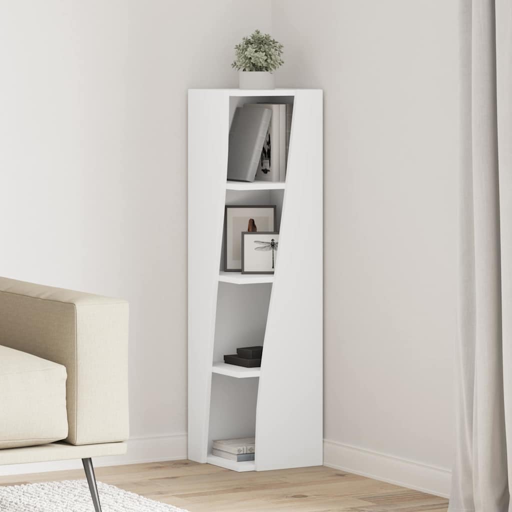 Dulap de colt Alb 27,5x27x102cm Lemn compozit — imaginea 2