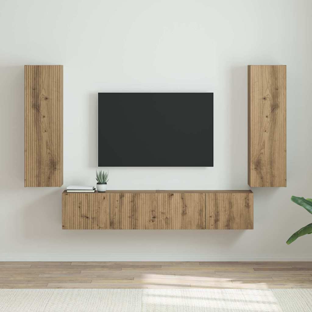 Dulap TV de perete 2 pcs Stejar artizanal 30 x 31 x 100 cm — imaginea 2