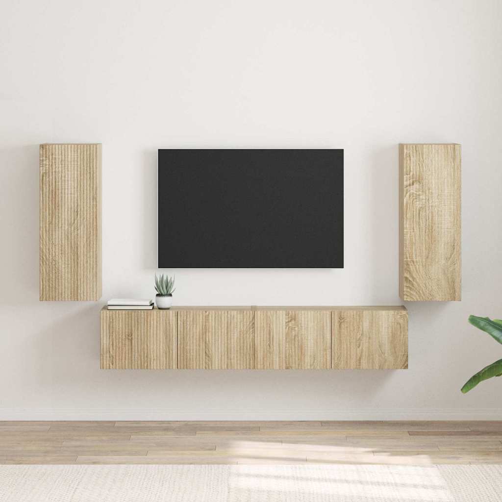 Dulap TV de perete 2 pcs Sonoma 30 x 31 x 80 cm Lemn compozit — imaginea 2