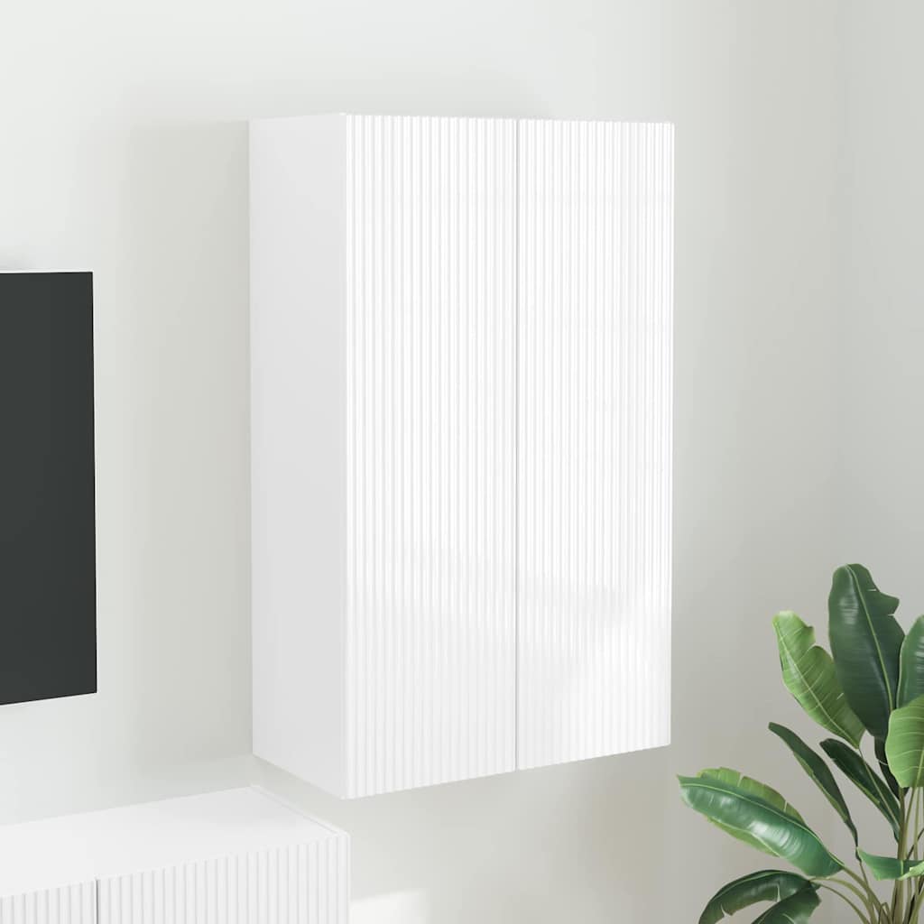 Dulap TV de perete Alb lucios 59,5 x 31 x 100 cm Lemn compozit — imaginea 2