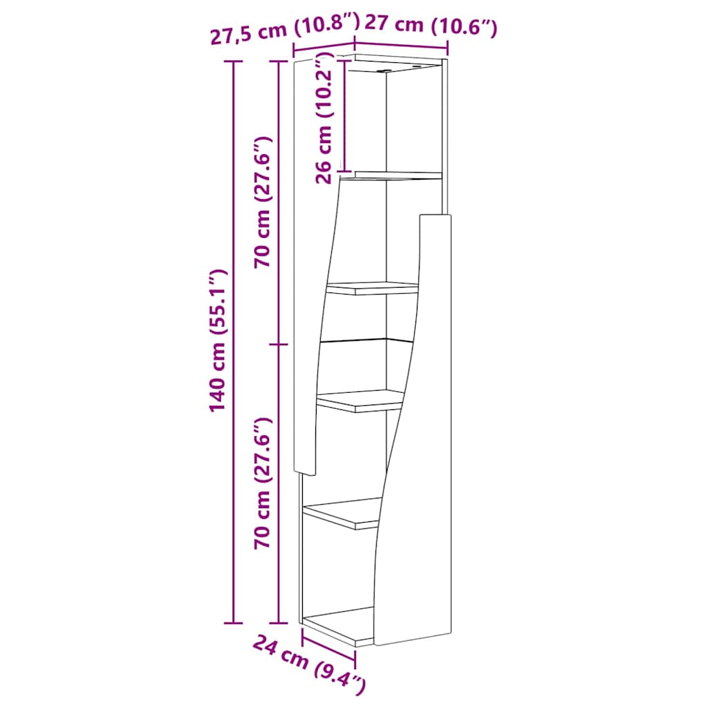 Dulap de colt Alb 27,5x27x140cm Lemn compozit — imaginea 10