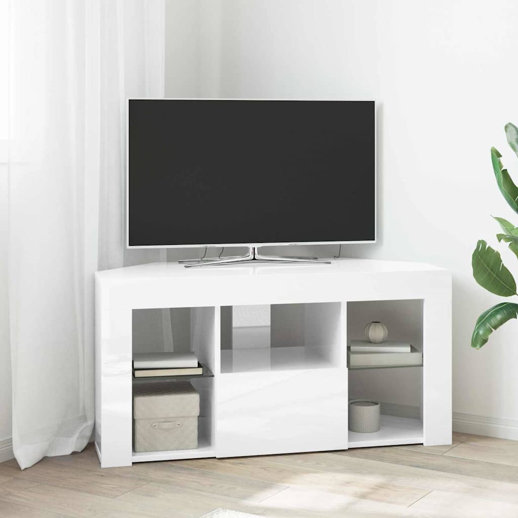 Sifonier LED pentru TV coltar Alb lucios 104 x 40 x 50 cm — imaginea 2