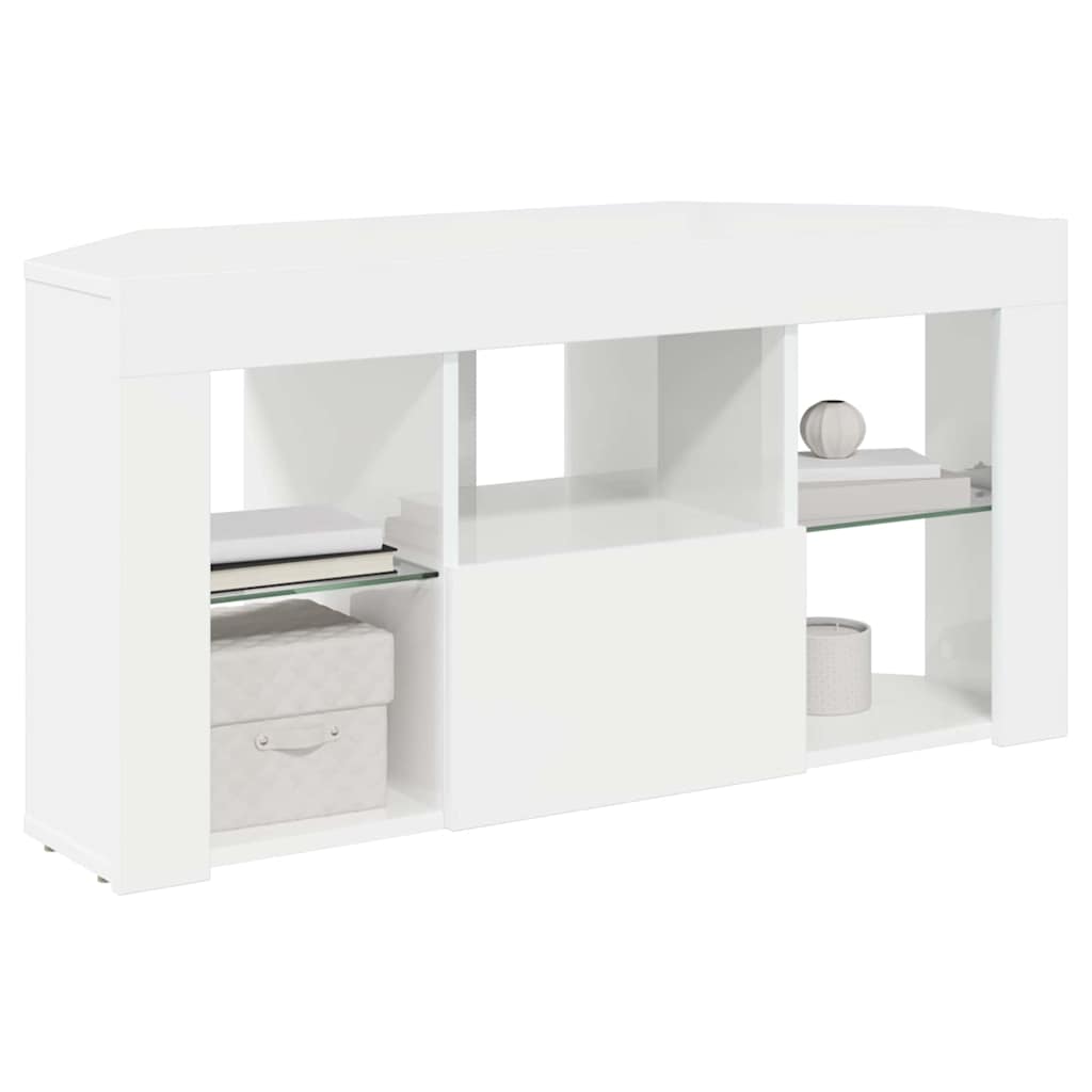 Sifonier LED pentru TV coltar Alb lucios 104 x 40 x 50 cm — imaginea 4