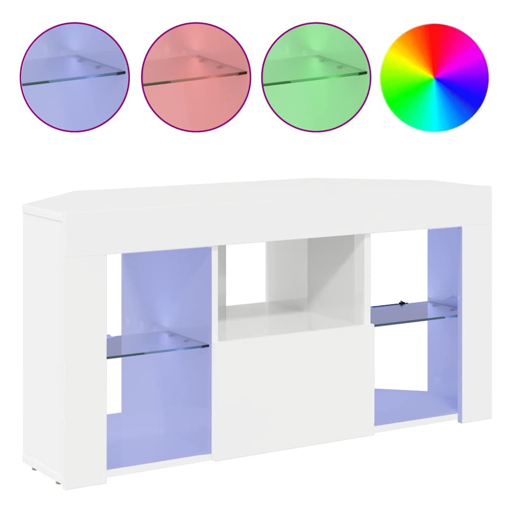 Sifonier LED pentru TV coltar Alb lucios 104 x 40 x 50 cm — imaginea 5