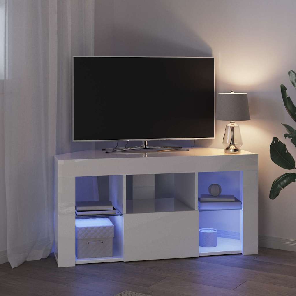 Sifonier LED pentru TV coltar Alb lucios 104 x 40 x 50 cm — imaginea 6